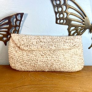 Vintage 1960s Handmade Crochet White Gold Clutch